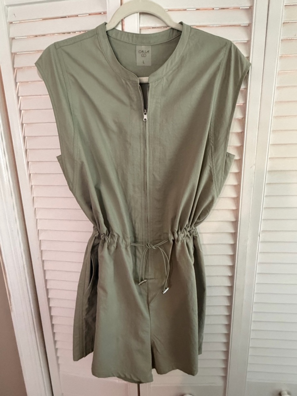 CALIA by Carrie Underwood Sleeveless Sage Green Drawstring Romper
